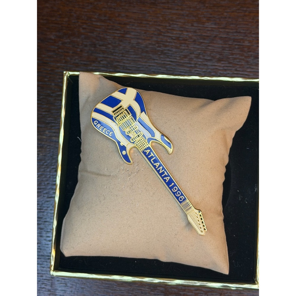 Vintage 1996 Atlanta Olympics Greece Guitar Enamel Pin Gold Tone Collectible